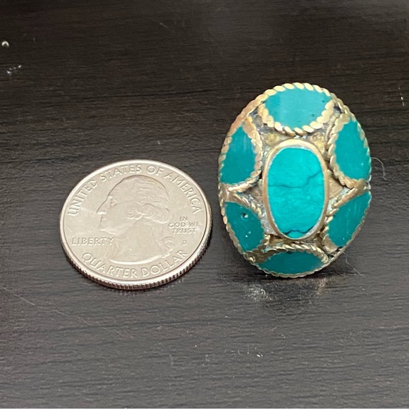 Vintage Turquoise Mosaic Cocktail Ring Size 8 - Picture 3 of 12
